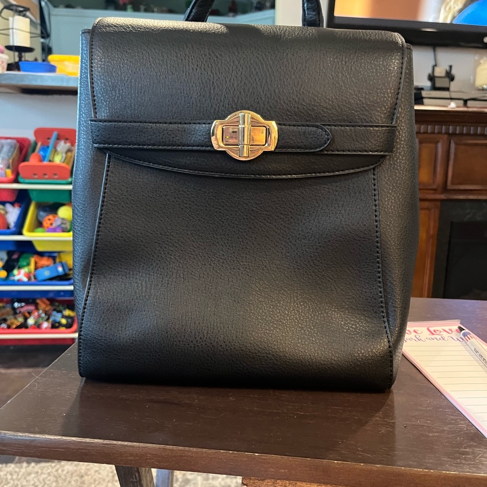 JustFab Black and Gold Backpack with Sleek Design